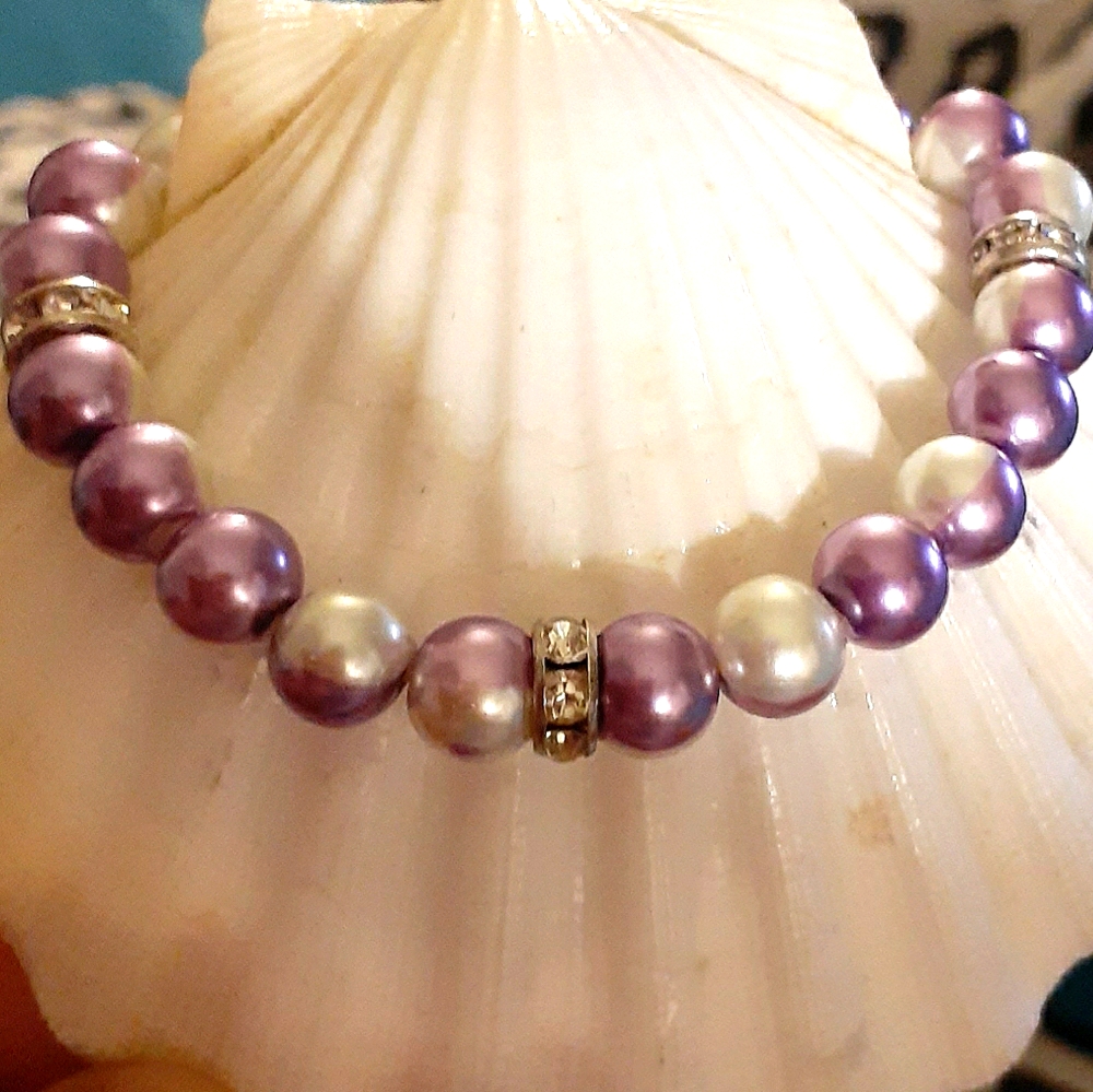 Purple  White Twotone Pearl Bracelet